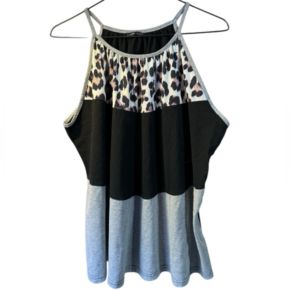 🦩5/$30🦩 SHEIN Colour Block Leopard Print Tank - Picture 1 of 3